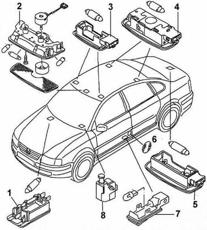Как заменить лампочку в салоне фольксваген пассат б6