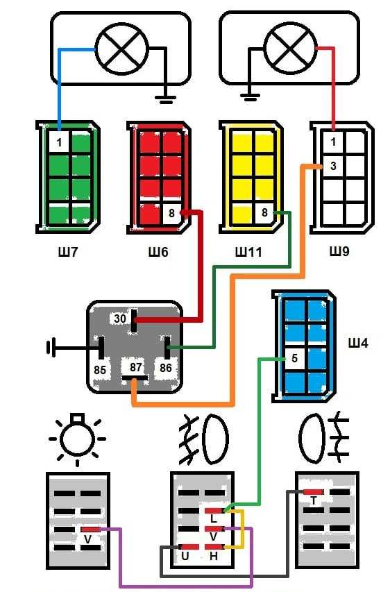 Схема включения ближнего и дальнего света ваз 2107