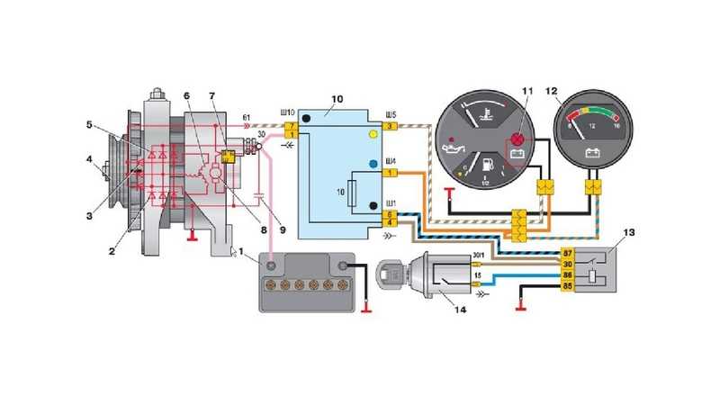 Пропала зарядка аккумулятора. Контрольная лампа заряда аккумуляторной батареи ВАЗ 2107. Реле контрольной лампы заряда аккумуляторной батареи ВАЗ 2107 схема. Схема подключения контрольной лампы генератора 2107. Схема зарядки АКБ ВАЗ 2105.