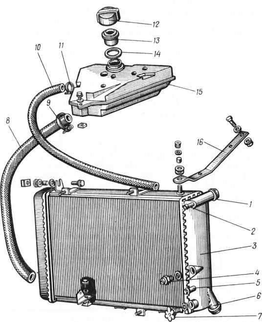 Снятие и установка радиатора и расширительного бачка системы охлаждения